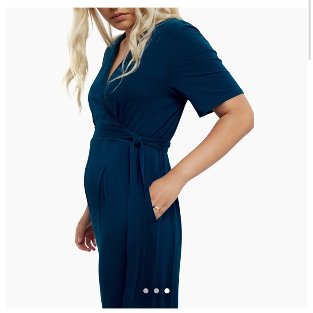 Short Sleeve Maternity Jumpsuit - Isabel Maternity Blue